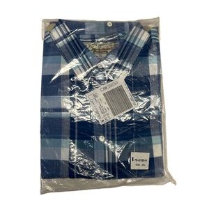 NWT Liberty Blues 79-5180-9 Blue White‎ Plaid Collared Short Sleeve Tall 3XL